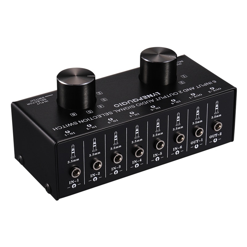 Switcher 6 in 2 Out or 2 in 6 Headphone Speaker Switch Out Stereo Sound Source Signal Selection Switch, Interface with 3.5mm Des