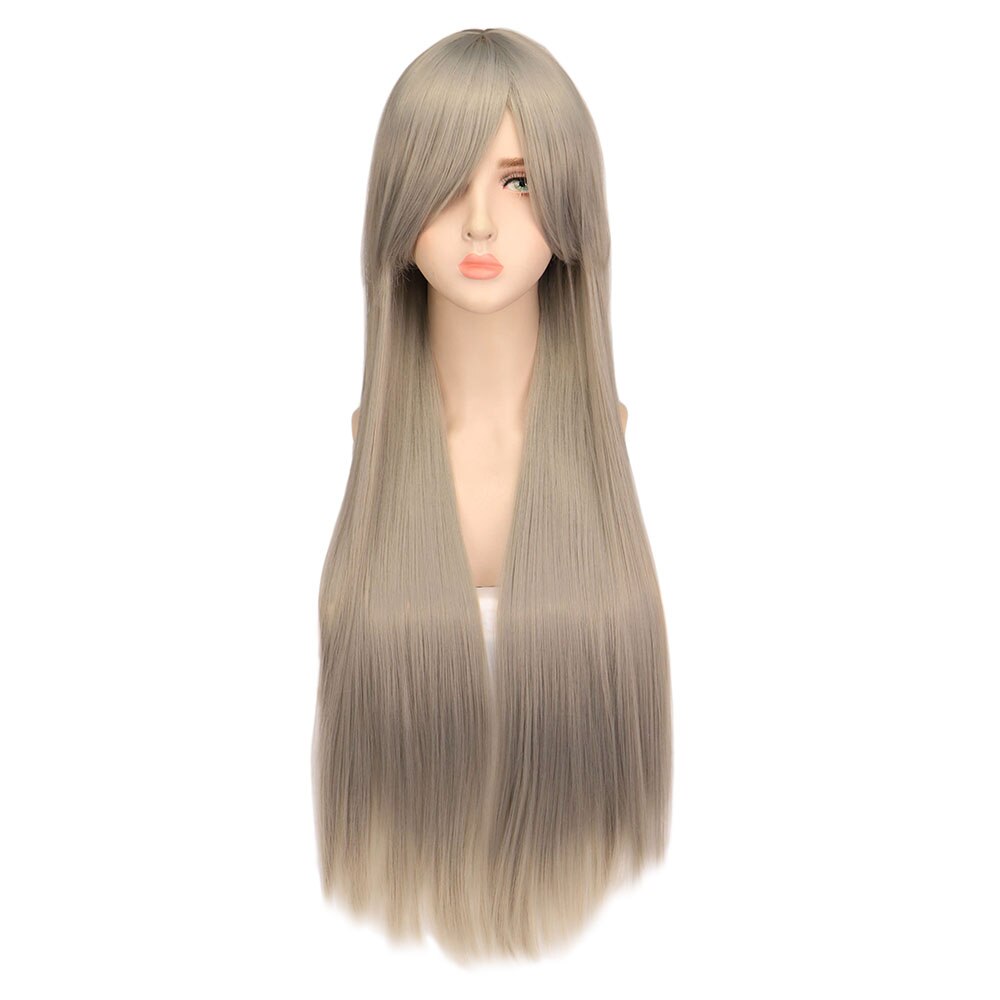QQXCAIW Long Straight Cosplay Wig Women Costume Party Black Red Ombre Heat Resistant Synthetic Hair Wigs: gray