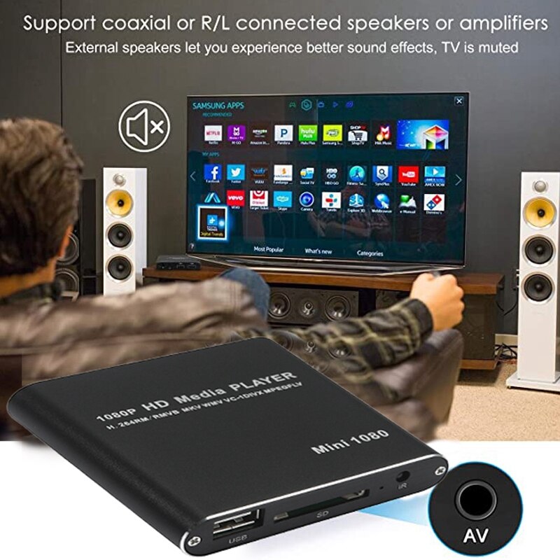 Media Player 1080P Full HD Media Player USB Hard Drive SD/MMC Card Player(EU Plug)