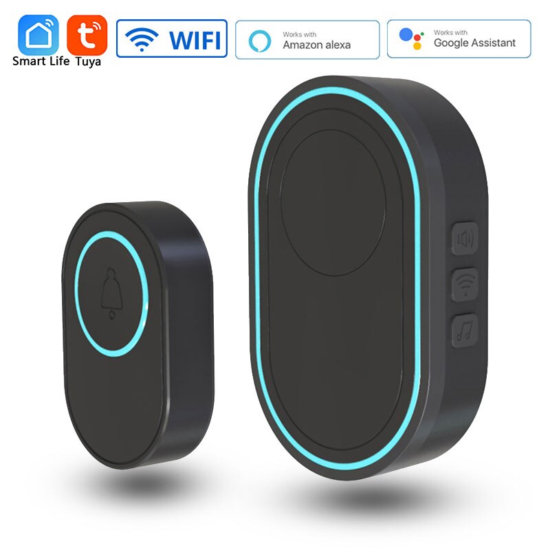 Wireless WiFi Doorbell Tuya Smart Home Security Alarm System Connect 433MHz Detector Alert Mode Welcome Doorbell LED Lights Kit: green