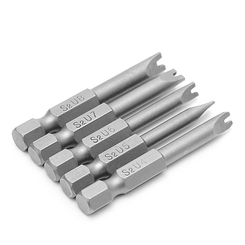 5Pcs 1/4 Inch Shank Hex Magnetic U Shaped Screwdriver Bits 50mm Length Long Spanner Screw Driver U4-U8