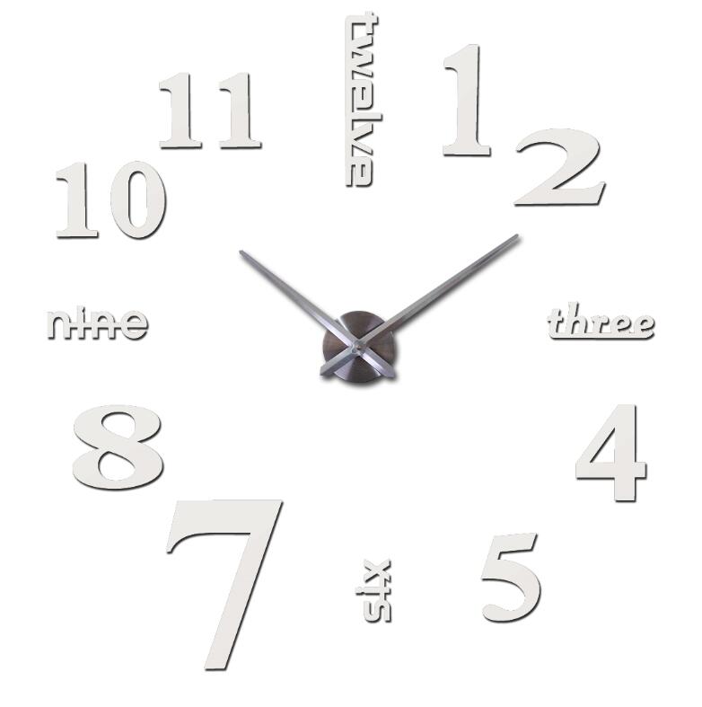 Neue wanduhr uhren reloj de gekürzt uhr 3d diy Acryl spiegel Aufkleber Quarz Moderne Heimat Dekoration freies: Weiß / 47Zoll