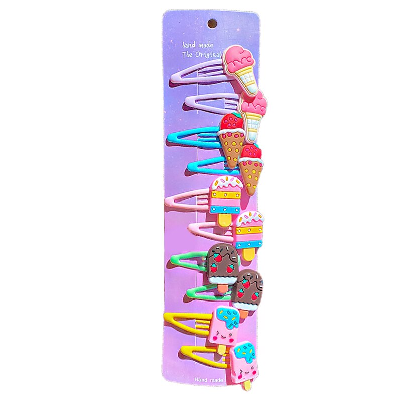 2021 nuovo 10 pz/impostato simpatico cartone animato neonata accessori per capelli bambini arcobaleno gelato clip di capelli forcine fasce per capelli regali per ragazze: 05