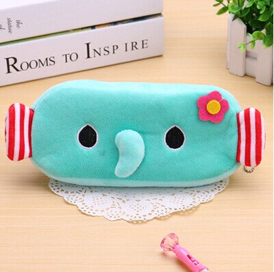 FUDEAM Soft Plush Cartoon Women Long Coin Purse Cute Zipper Girl School Stationery Pencil Case Usb Cable Storage Bag Key Wallet: Elephant Green