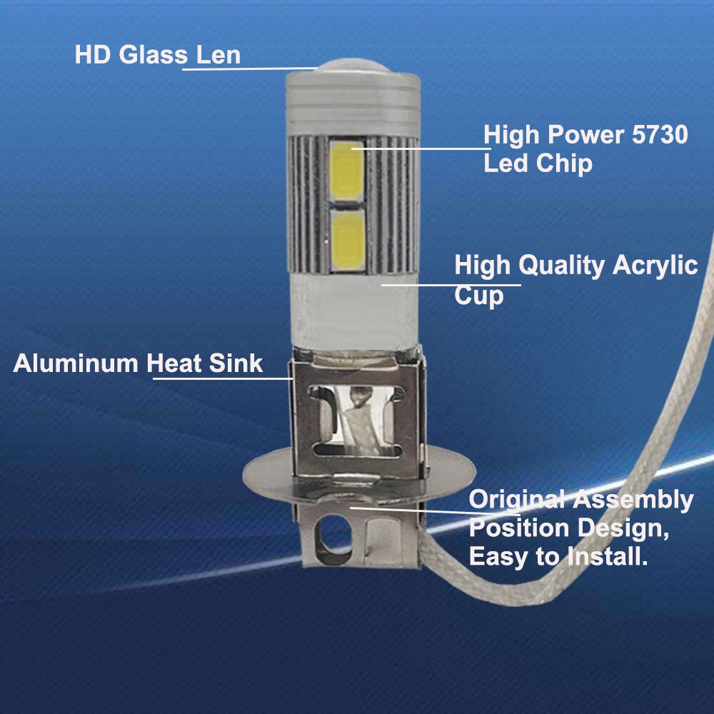 1 stk led pære tågelygte  h3 12v led bil 10 smd 5730 super lys hvid 6000k auto blinklys kørelygte drl