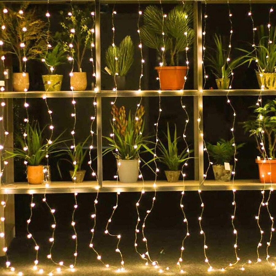 Rideau lumineux solaire pour chambre à coucher, fêtes de mariage, 300 LED, toile de fond pour fenêtre murale, guirlande de glaçons pour jardin, gazébo, décor de barbecue