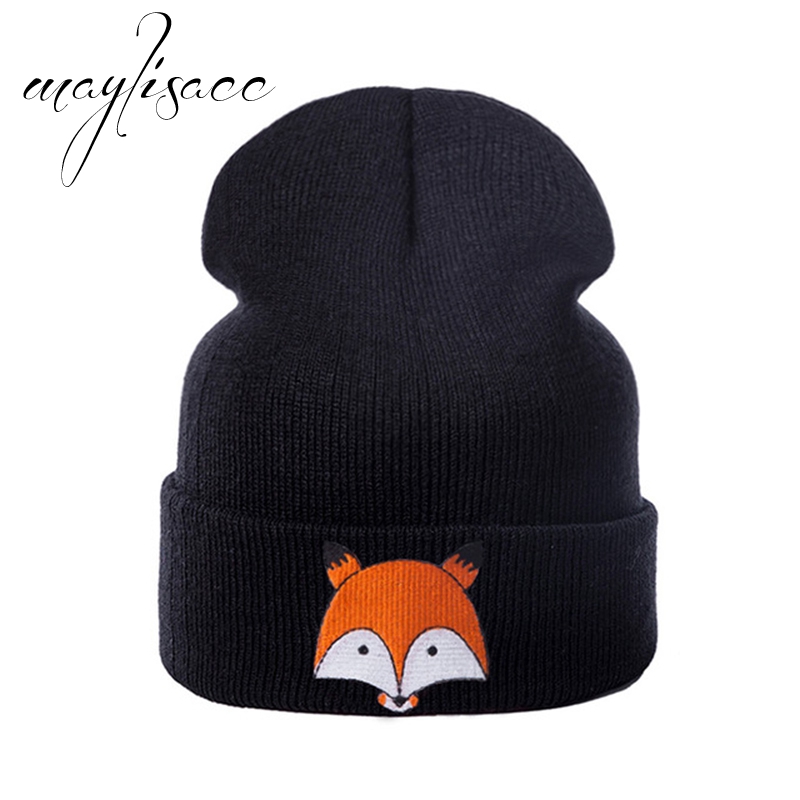 Maylisacc 8 Colors Autumn Winter Warm Kintted Thickened Cap Fox for Girls Boys Skullies Beanies Cap Outdoor Sport Cap