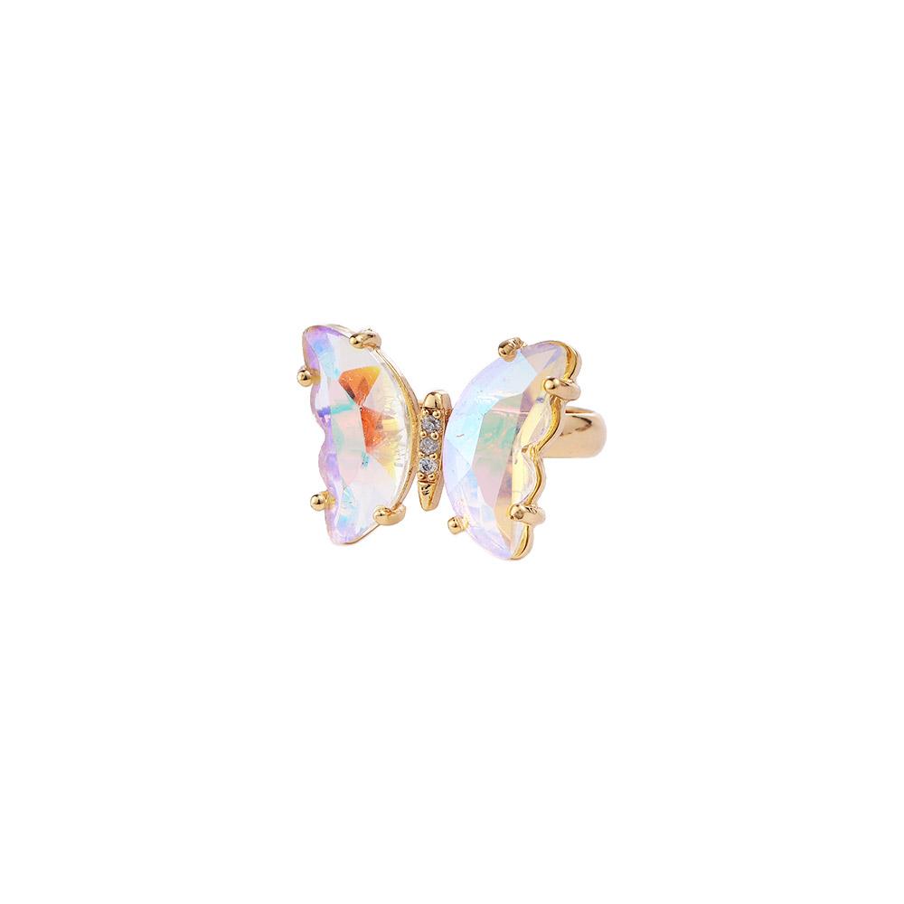 Adjustable Women Girls Korean Crystal Butterfly Open Ring Jewelry Finger Rings