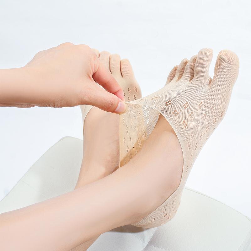 Dam elastisk sammet plommon femfinger strumpor andas tofflor mesh osynlig ytlig silikon båt yoga pilates tillbehör