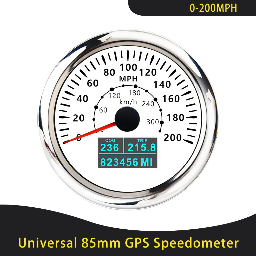 Universal 85mm GPS Speedometer 0-30/60Knots 0-60/80/120/160/200 MPH 0-60/120/200 KM/H With 7 Colors Backlight For Car Motorcycle: 200MWS