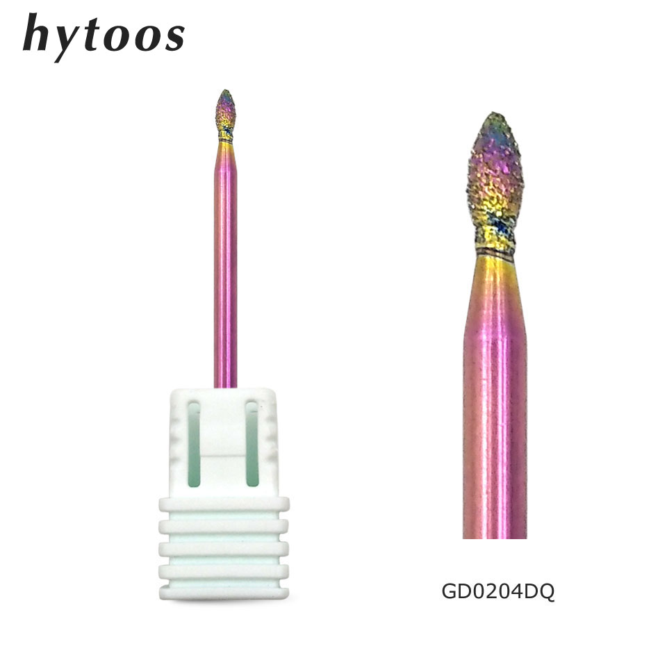 Broca para uñas HYTOOS 2*4mm arcoíris diamante 3/32 "taladros eléctricos accesorios herramientas rotativas de diamante fresas para manicura