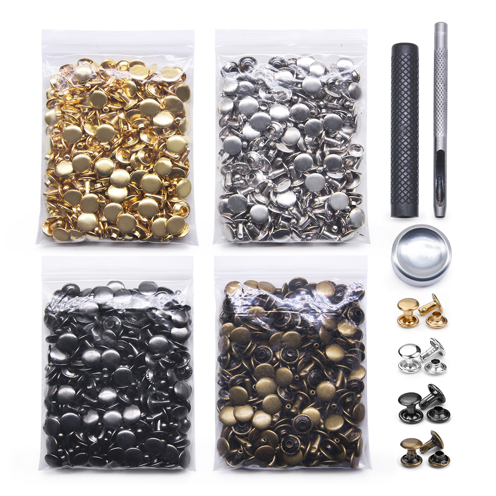 400 Sets Leather Rivets Double Cap Rivet Tubular 4 Colors Metal Studs with Fixing Tools for DIY Leather Craft/Clothes/Shoes/Bag: Black Nickel