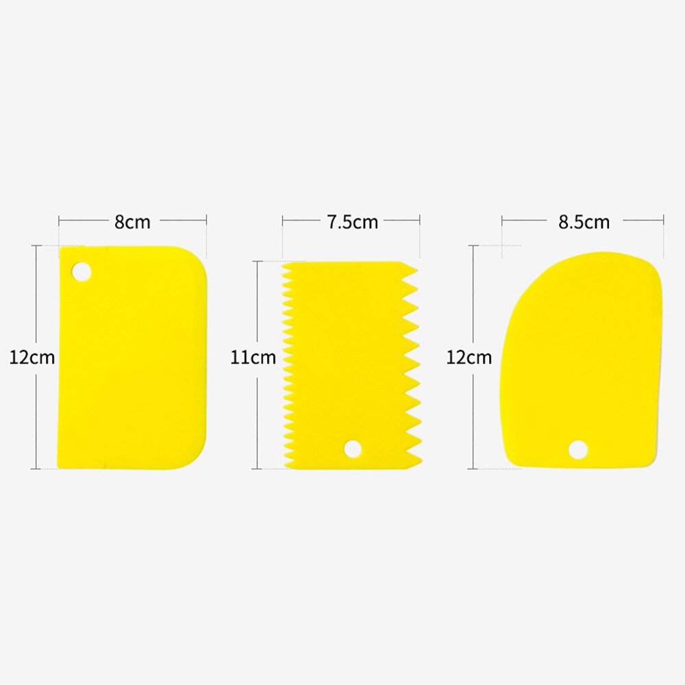 3pc bakgereedschappen, plastic deegmes, glazuur, fondantschraper, decoreren, glad, gekarteld, spatels, uitstekers, taartgereedschap