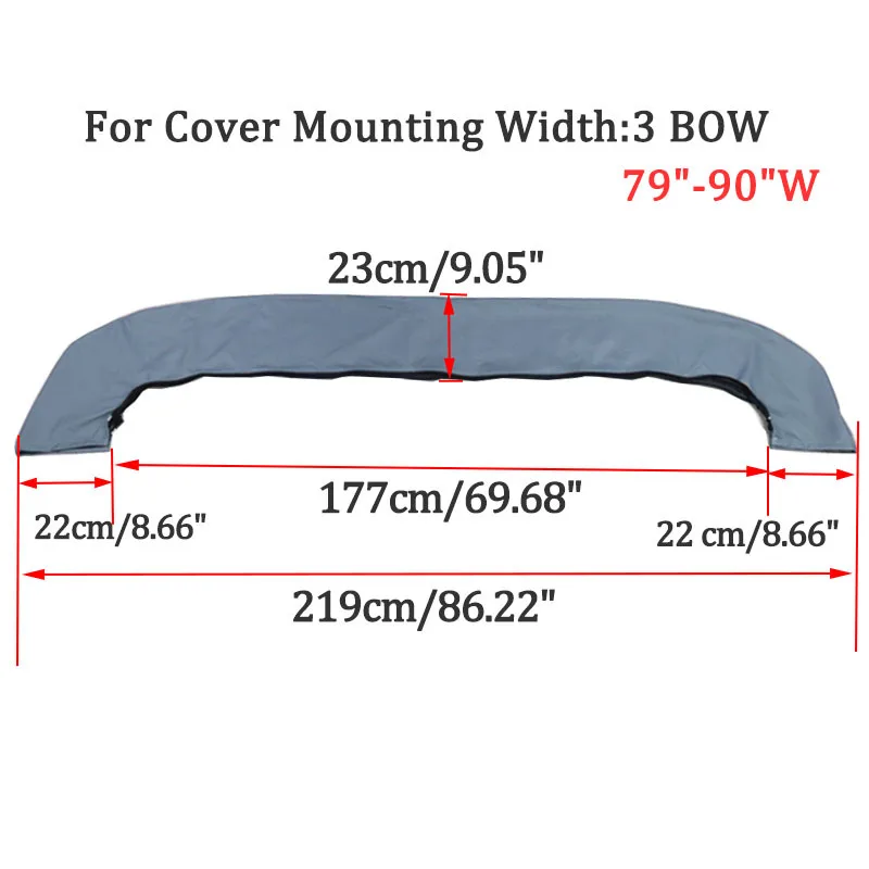 Waterproof 600D 3 Bow Bimini Top Boot Cover No Frame Yacht Boat Cover With Zipper Anti UV Dustproof Cover Marine Accessories: Red
