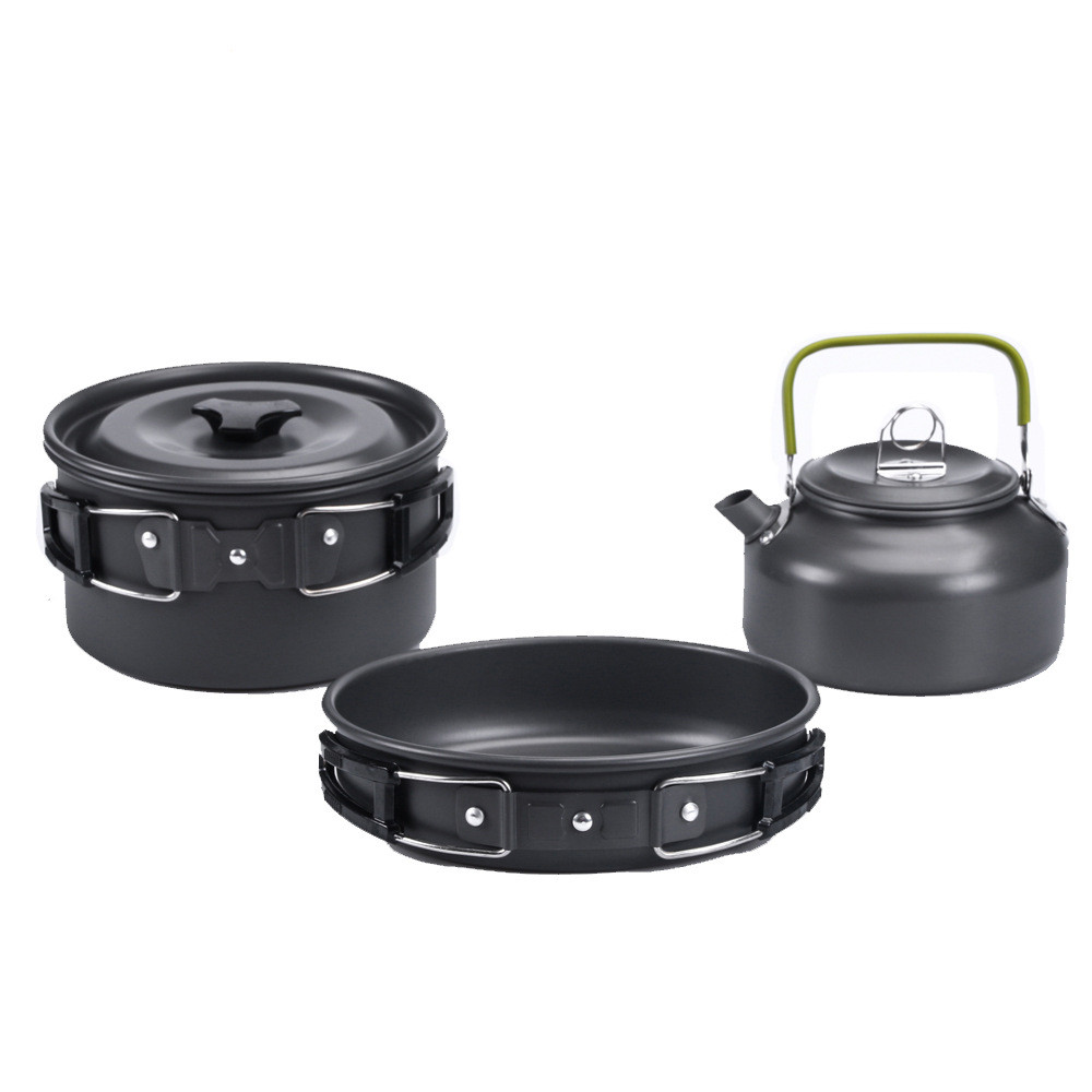 Camping Cookware Set Marching Utensils Tableware Cooking Stove Kit Travel Pan Hiking Picnic Camping Tools for 1-2 Person#y3: A