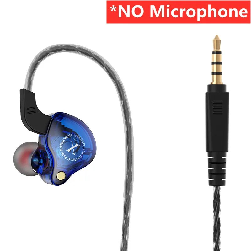 Oryginalne dynamiczne słuchawki przewodowe X2 HIFI ciężki bas słuchawki douszne słuchawki do gier Monitor sportowy zestaw słuchawkowy z redukcją szumów Mic: Niebieski