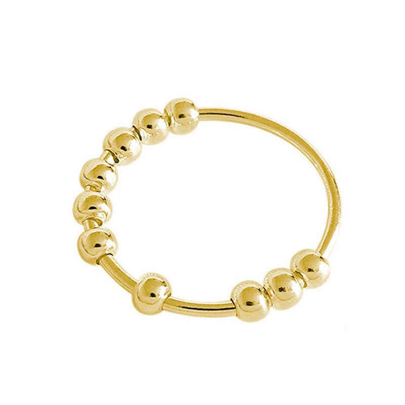 Stainless Steel Anxiety Spinner Rings Anxiety Ring with Beads Stress Relief Fidget Rings For Women Men Jewelry: 7 / Gold