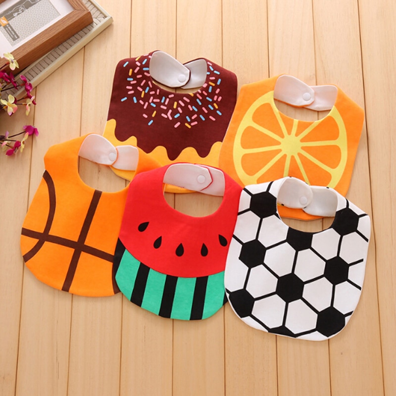 Baby Girl Boy Bibs Football Orange Cake Cartoon Baby Cotton Scarf Bibs Toddler Button Burp Cloths Feeding Care