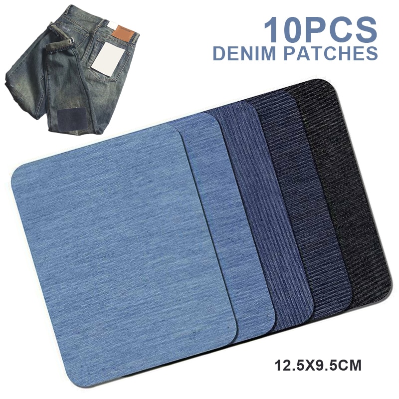 10PCS Iron on Patches Denim Cloth Patch Repair Kit DIY Repair Pants Knee Applique Apparel Jeans Self-adhesive Hole Repair Patche