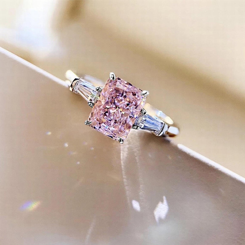 Prachtige Vierkante Roze Crystal Zirconia Ring Voor Vrouwen Temperament Zoete Meisjes Verlovingsringen 2022 Trendy Bruiloft Sieraden