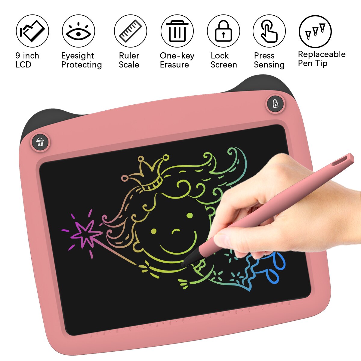 Enotepad LCD Writing Tablet - 9-Inch Digital Drawing Board - Rechargeable Message Board with Stylus Pen