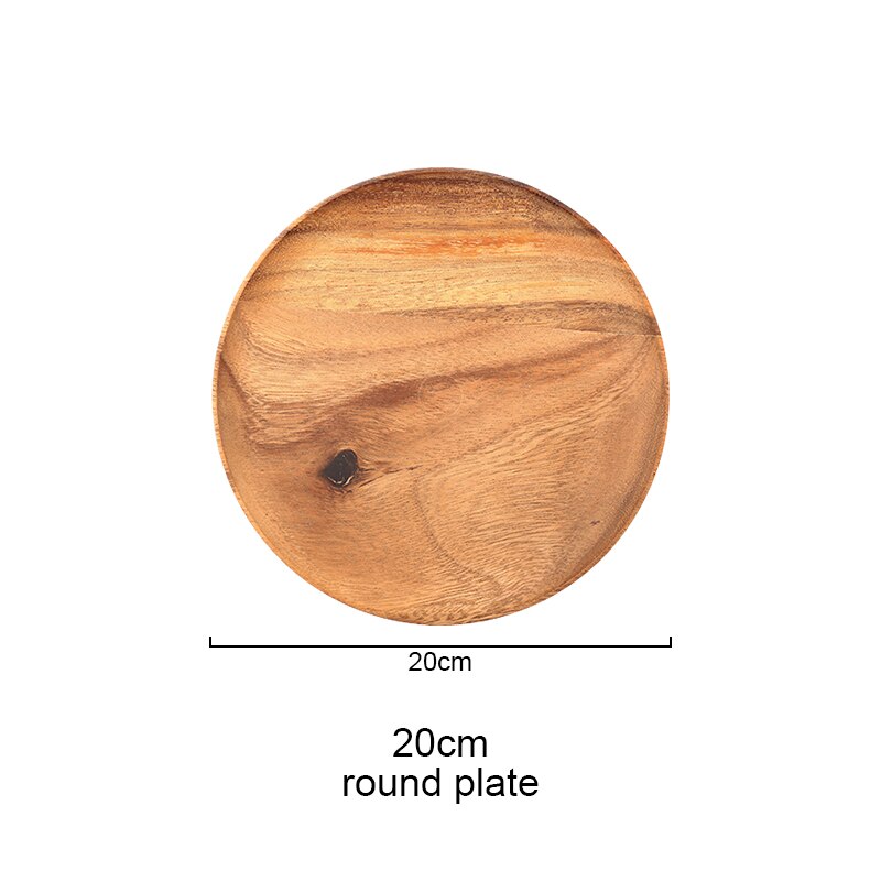 Wooden Tray Dinner Plate Acacia Food Dessert Tea Plate Round Square Rectangle: round 20cm