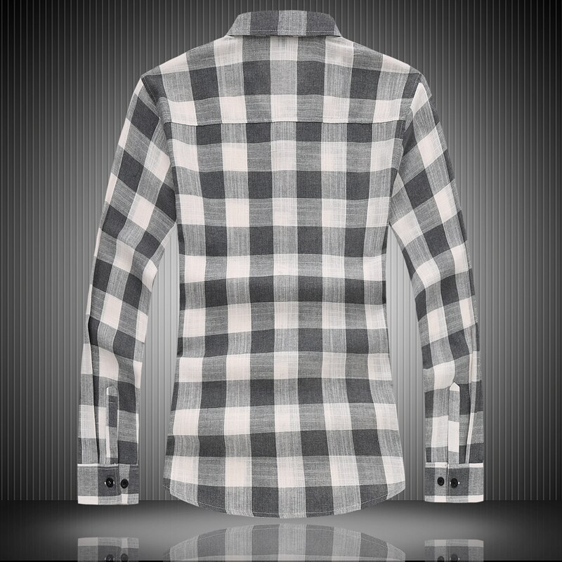 Høst vårklær kinesisk rutete slim fit skjorte herre lange ermer bluse stor størrelse 6xl 7xl casual for mann