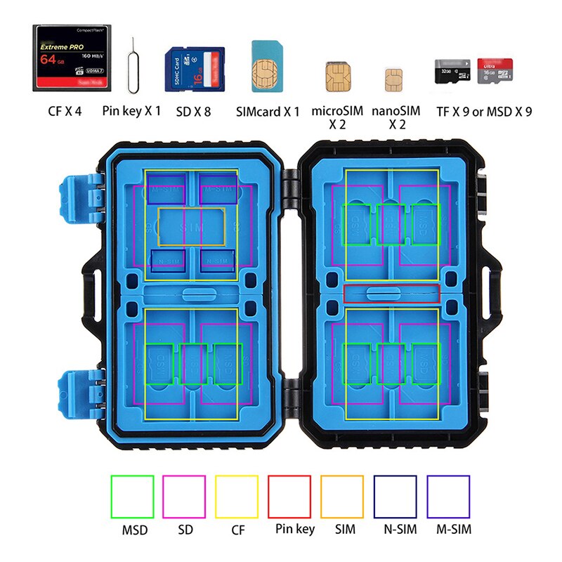 27 in 1 Memory Card Case Houder Waterdicht Opbergdoos Case protector voor 4CF + 8SD + 9TF + 1 kaart PIN + 1SIM + 2Micro-SIM + 2Nano-SIM