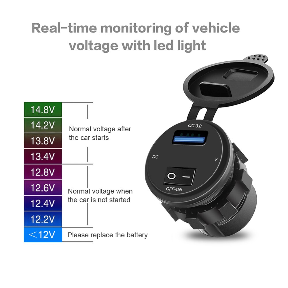 KEBIDU 12V-24V USB Car Charger Car Socket Separate Switch With Led Light Power Adaptor For QO3.0 For Car