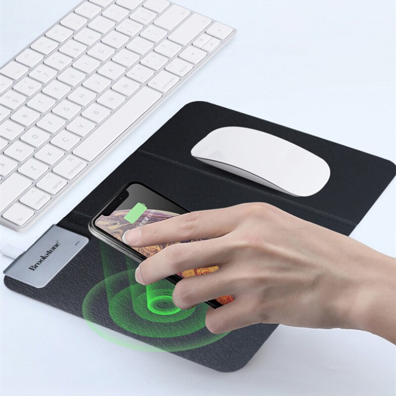 Brookstone folding wireless charging mouse pad, mobile phone holder suitable for mobile phone and mouse, mobile power bank