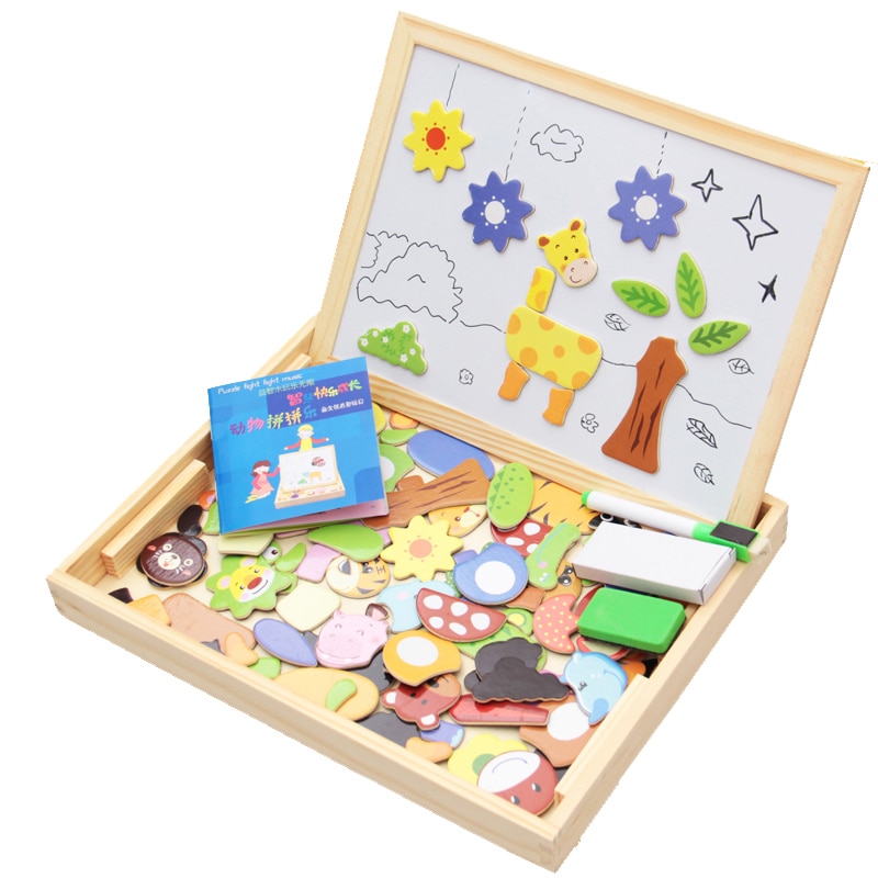Houten Puzzels Voor Kinderen Forest Park Multifunctionele Magnetische Kinderen Puzzel Tekentafel Educatief Speelgoed