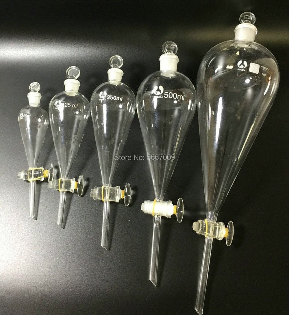 1piece Lab 1000ml glass pear-shaped Separating Conical Funnel With Glass Ground-in piston Laboratory Glassware