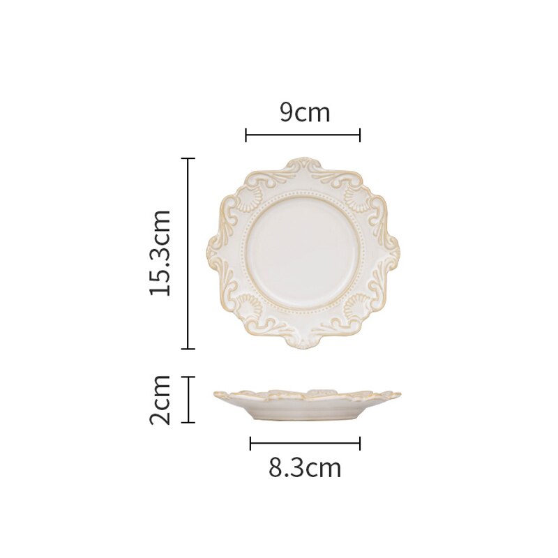 European retro ceramic dinner plates embossed Blue White Dinnerware porcelain dessert cake plate round bowls kitchen Tableware: 6inch  White