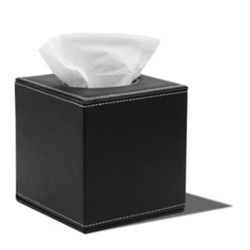 PU Leather Facial Tissue Box, Waterproof Napkin Holder Tissue Box Cover Case for Office Car Automotive Decoration: Black