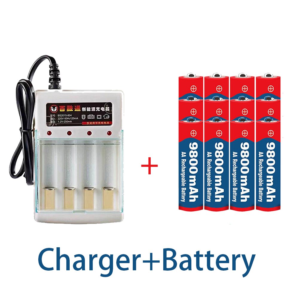 Tag AA battery 9800 mah rechargeable battery AA 1.5 V. Rechargeable Alcalinas drummey +1pcs 4-cell battery charger: Blue