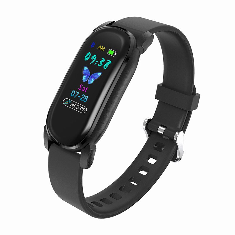 YD8 Fitness Armband Temperatuur Meting Smart Watch Mannen Reloj Montre Femme Armbandjes Akilli Bileklik Hartslagmeter: Silicone Black