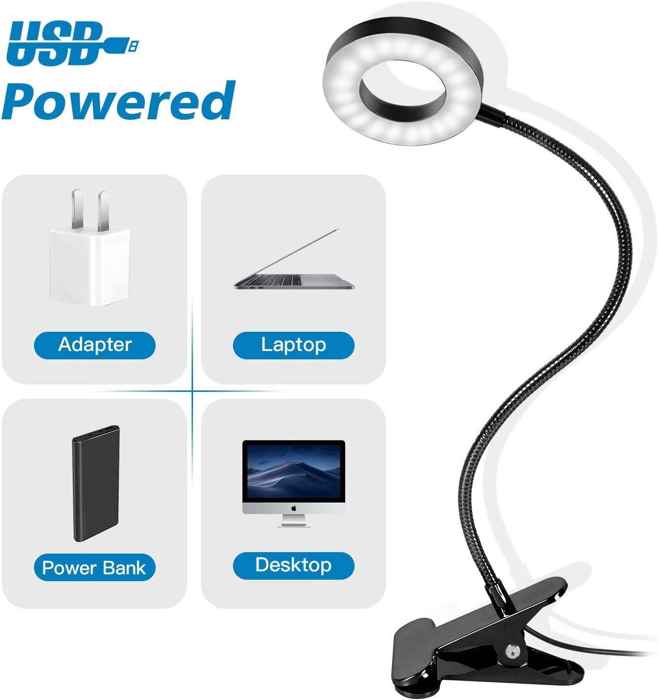 Flexibele zwanenhals ronde boeklamp Nachtlampje Boeklicht LED-leeslamp met klem 3 kleuren 23 led-kralen