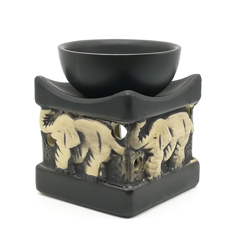 Lámpara de aceite esencial Color negro elefante estilo tailandés horno de cerámica sándalo belleza salón de hotel Aroma quemador hogar Decoración