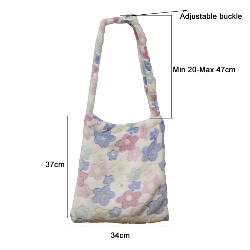 Dame Zachte Bloemen Bakken Fluffy Pluche Messenger Bag Vrouwen Boek Schoudertassen Pretty Winkelen Handtas Verstelbare Tote