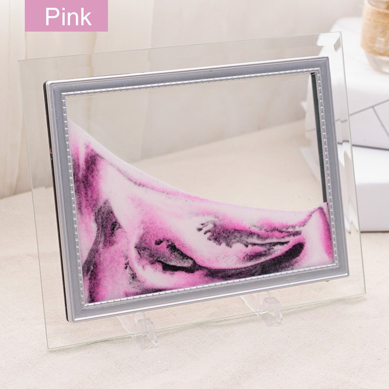 Liquid Sand Frame Landscape Picture Moving Glass Frame Changeable Painting Photo Ornaments Home Office Decor WMSLH: Pink / 7 inch(22X17cm)
