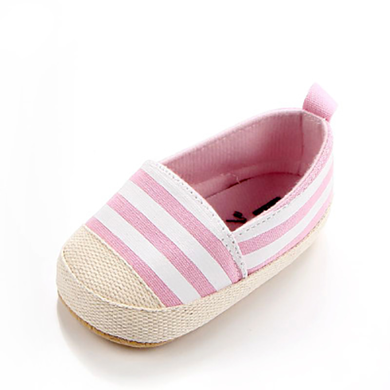 Vintage baby sko til nyfødte stribede baby drenge piger første rullator spædbarn toddler søde børnesko: Lyserød / 12cm (4.72 in)