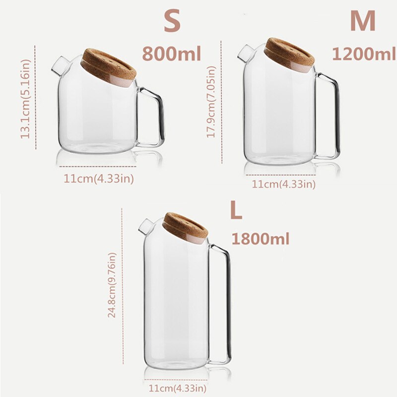 Ymeei glas kork vattenkokare trätäcke blomma tekanna värmebeständig juice kall vattenkokare med korklock kaffekanna
