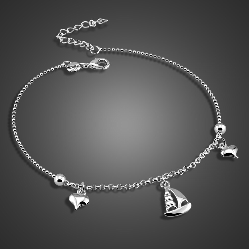 Bracelets de cheville en argent sterling 925 pour femmes, bijoux de pieds nus, en forme de cœur, Crochet, sandales,