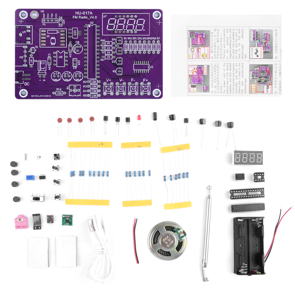 DIY Kits 87-108 MHz HU-017A/HU-017B RDA5807S Radio Kit FM DIY Elektronische Teile Lernset für elektronische Komponenten Zubehör: green