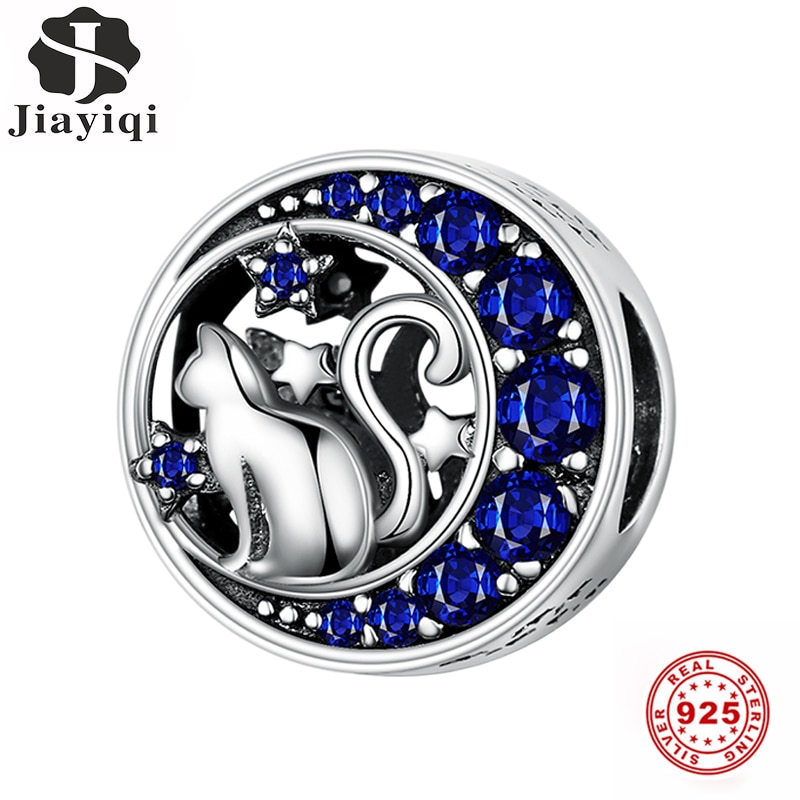 Jiayiqi Leuke Maan Kat Charms 925 Sterling Zilveren Kralen Fonkelende Cz Sieraden Fit Voor Armbanden Maken Vrouwen