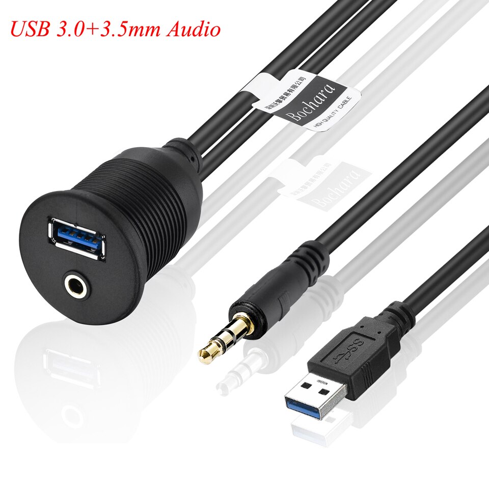 Bochara Usb Inbouw Panel Usb 2.0 Usb 3.0 3.5Mm Extension Dashboard Kabel Voor Auto Motorfiets: USB 3.0 Set / 1m