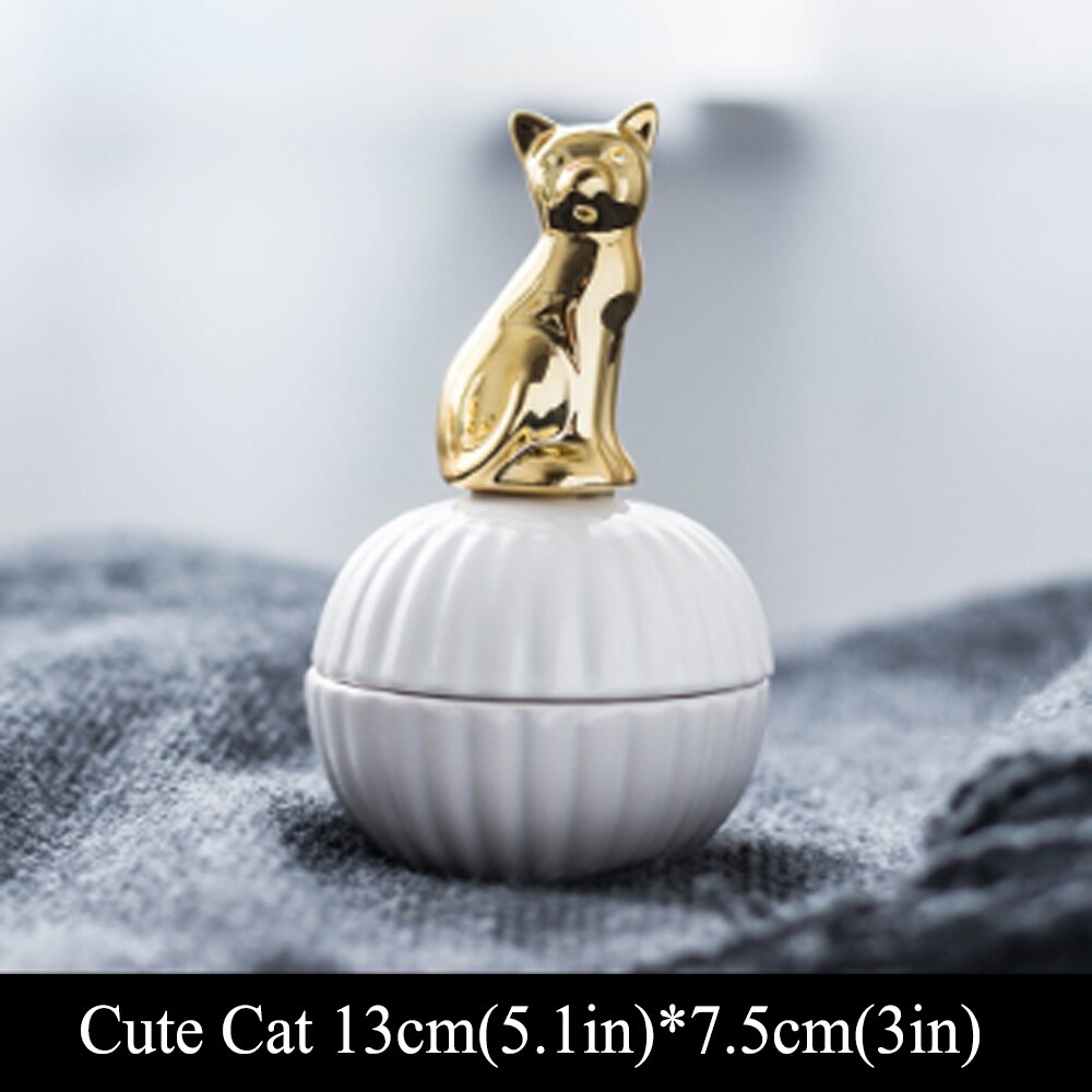 Porte-bijoux en or 3d chat ours | En porcelaine, porte-bijoux, bague, bijoux en céramique, plateau de décoration pour la maison, bol pot pour la naissance du mariage de noël