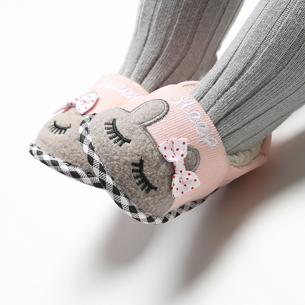 Chaussures d'hiver pour bébé de 0 à 1 ans, en coton, tricotées, imprimées d'animaux, chaudes, à semelles souples, pour -né