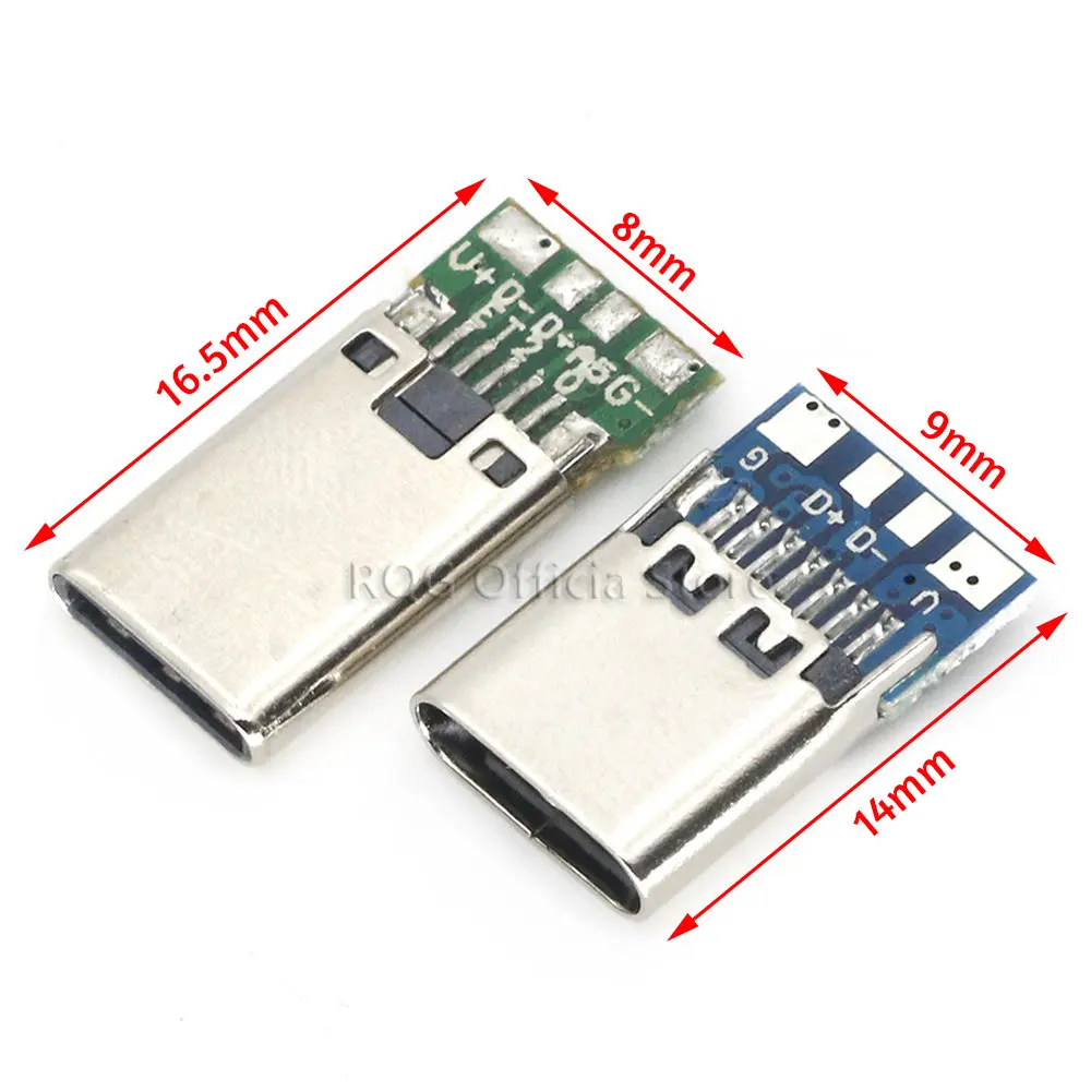 Conector USB 3,1 tipo C de 10 piezas, adaptador de receptáculo de enchufe hembra/macho para soldar Cable y Cable de 24 Pines, compatible con placa PCB