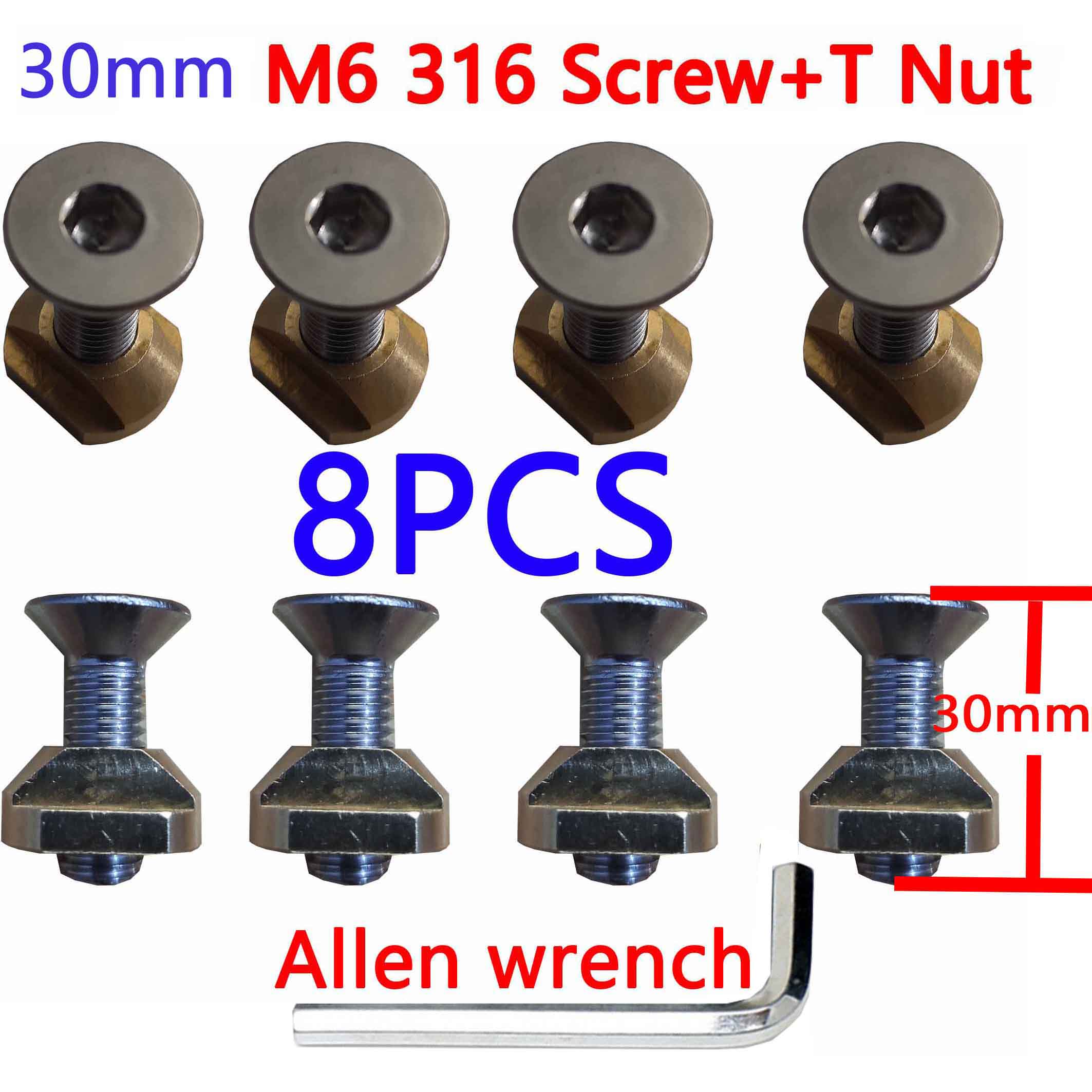 Hydrofoil Mounting Allen wrench 316 screws(25mm and 30mm) and M6 T-Nuts: 8-6-30-b